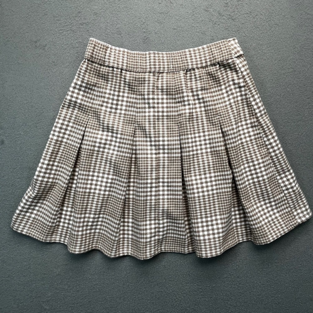 Hollister California‎ Ultra High Rise Pleated Skirt Brown White Plaid XS